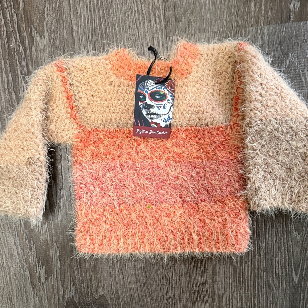 Stylish Fuzzy Sweater in Peach and Cream